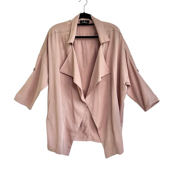 Lulu’s Lucky Break Beige Oversized Jacket Size Medium Drapey Pockets Trench - Picture 6 of 6
